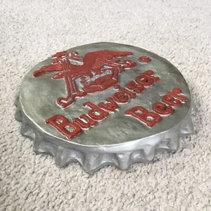 Vintage 1960s Budweiser Beer Chalkware Bottle Cap Advertising Sign 9.5” - Rare!! - Picture 1 of 12