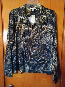 Giacca Christopher Banks grigio navy marrone paisley lunga slv full zip borchie XL nuova con etichette - Foto 1 di 9