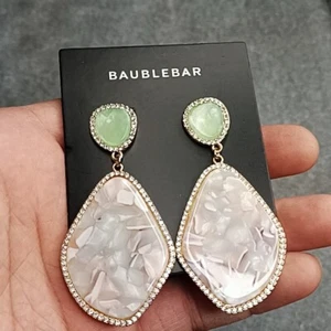 Baublebar Green Lucite & Pink Marble & Crystal Double Drop Earrings LARGE - Picture 1 of 1