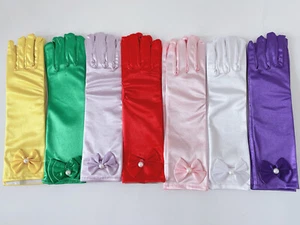 Flower Girl Children Kids Party Costume Princess Arm Satin medium Long Gloves - Picture 1 of 29