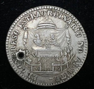 1855 Bolivia 2 Soles Proclamation Medal Resignation of Belzu Holed (11823-5) - Picture 1 of 2