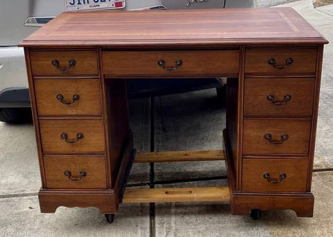 Antique Georgian Mahogany Kneehole Writing Office Desk With Inlaid Band 44” Cover