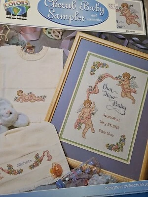 True Colors Cherub Baby Sampler Cross Stitch Chart Pattern - Image 1 of 3