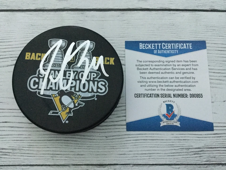 Justin Schultz Signed Penguins Back 2 Back Stanley Cup Puck Beckett BAS COA a - Image 1 of 1