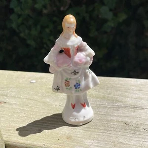 Vintage 3.5" Small Porcelain 17th Century Girl Ballroom Dress Statue JAPAN - Picture 1 of 3
