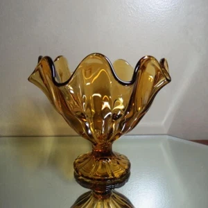 Jarrón pañuelo ámbar L E Smith vintage simplicity 6 1/2 pulgadas - Imagen 1 de 17