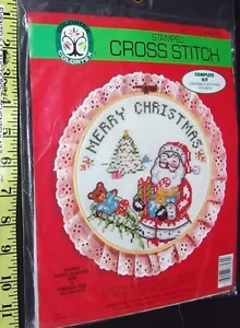 KIT COMPLETO Vintage Estampado Punto de Cruz Feliz Navidad Santa Claus 10 pulgadas - Imagen 1 de 4