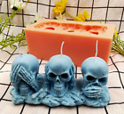 3D Skull No Evil Trio Decor Reusable Silicone Mold Candle Wax Craft Diy Resin