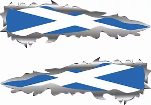 Ripped/torn metal effect SCOTTISH FLAG sticker SETOF2 150mmx40mm cars/vans/bike - Picture 1 of 1