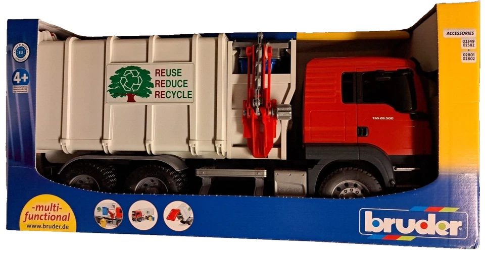 Bruder Man Tgs Боковая Погрузка Мусоровоз Транспортные средства-Игрушки масштаб 1:16 Совершенно Новый - Изображение 1 из 3