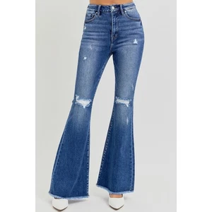 RISEN High Rise Distressed Raw Hem Flare Jeans - RDP5678 - Größe 7/28 - Bild 1 von 6