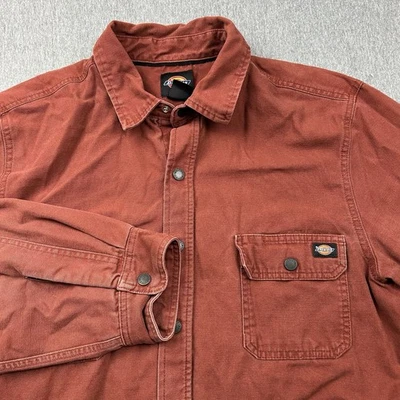 Dickies Flannel Lined Chore Jacket Canvas Workwear Mens XL Red Rust Snap Button - Image 1 of 4