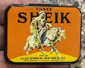 vintage Three SHEIK Tin condom case Julius Schmid Tin Is Full - Picture 1 of 9