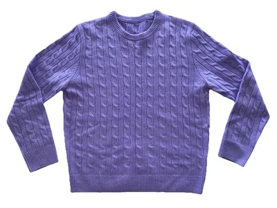 $298 RARO J. Suéter Crew 100 % cachemir tejido con cable púrpura orquídea grande para hombre Foto 1 de 4