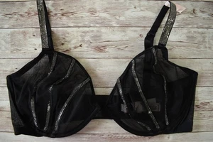 Victoria's Secret 38DD *MUY SEXY* SUJETADOR DEMI CORTE BAJO BRILLO PURO SIN FORRO Negro - Imagen 1 de 8
