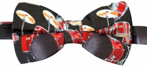 THE TIE STUDIO - Music Instruments - Drums Red on Black Men's Novelty Bow Tie - Picture 1 of 3