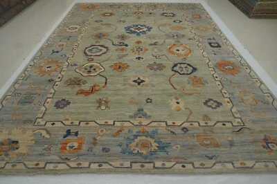 10 x 14 ft Muted Green Turkish Oushak Hand Knotted Wool Area Rug 9'9"x13'3" - Image 1 of 4
