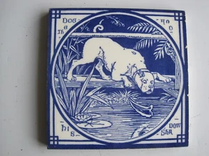 ORIGINAL ANTIQUE MINTONS 6" AESOP'S FABLES TILE - THE DOG AND HIS SHADOW C1872 - Picture 1 of 2