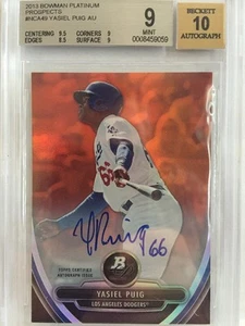 2013 BOWMAN PLATINUM On Card Auto!! #NCA49 YASIEL PUIG RC BGS 10 Auto! 9 Mint! - Picture 1 of 2