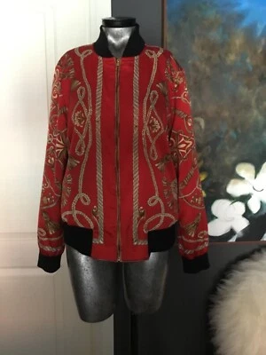 Jaqueta bombardeiro barroca feminina Y2K WD NY corrente de ouro vermelho designer da realeza M - Imagem 1 de 4