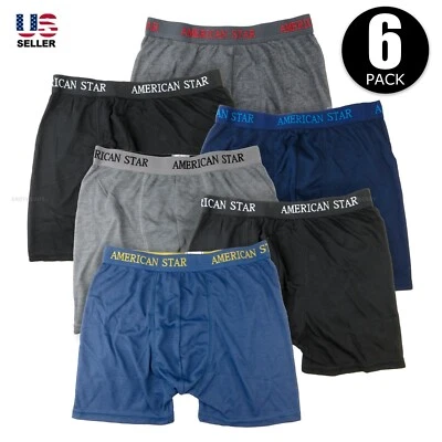 6 Pack Mens 100% Cotton Boxer Brief Flyless Comfort Flex Waist Underwear Trunks - Image 1 of 4