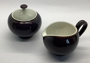 Unused DENBY Stoneware Pottery Amethyst Creamer / Milk Jug & Sugar Bowl Lidded - Picture 1 of 4