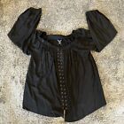 Rock & Republic Top Black Balloon Sleeve Rayon Tie Front Ruffle Casual Women XL