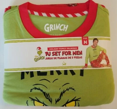Grinch Pajama 男式 Merry Whatever PJ 抓绒套装 M Dr Seuss 绿色 38-40 全新 — 第 1/4 张图片