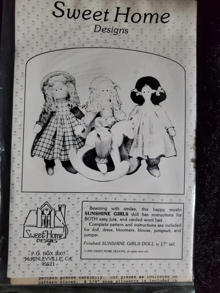 Sweet Home Designs 1990 Sunshine Girls Doll Sewing Pattern - Image 1 of 2