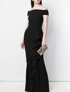 Abito con arricciacapelli Alexander McQueen nero a cascata (taglia 40) - $4175 - Foto 1 di 12