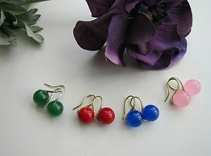 Green Jade, Pink Rose Quartz or Red Sea Shell Pearl Drop Earrings. - Picture 1 of 30