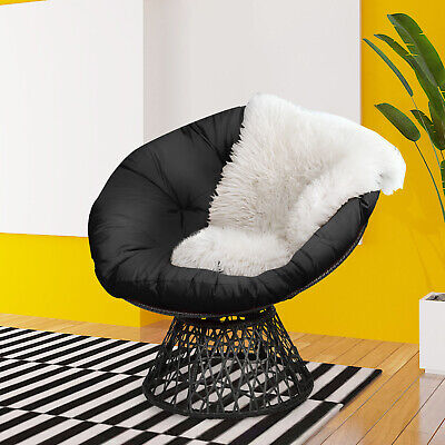 Rattan Papasan Chair Swivel Moon Round Leisure Chair Glider Deep Seat W/Cushion • 165.95£