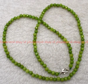 Natural Lovely 4mm Faceted Green Peridot Round Gemstone Beads Necklace 16-36in - Picture 1 of 12