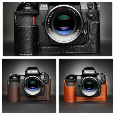 Handmade Genuine Top Layer Leather Half Camera Case Bag Cover For Nikon F100 - Image 1 of 4