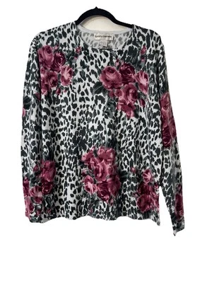 Новый свитер Cathy Daniels средний цветочный черный белый пятнистый вязаный с длинным рукавом - Изображение 1 из 4