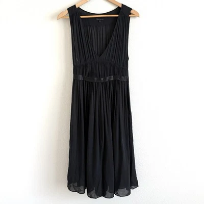 Theory Sheer Black Midi Dress Womens 8 Classic Elegant Witchy Bohemian Party - Image 1 of 4