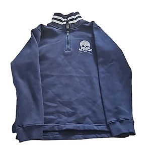 Wes and Willy Boys 1/2 Zip Pullover Sweatshirt Size 7 Navy Blue Skull #10  - Picture 1 of 4
