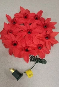 VTG 10 Light Christmas Poinsettia Tree Top Topper Red -Steady & Flashing - Picture 1 of 8