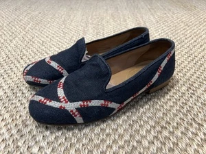 Stubbs And Wootton Velvet Loafers Men’s Size 8.5 Navy With Grey Rope Design - Picture 1 of 11