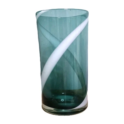 Translucent Aqua /White Swirl Cylinder Flower Vase 11" Tall Centerpiece hea - Image 1 of 4