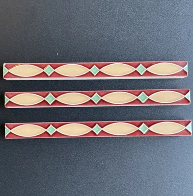 Vintage Ceramic Cambridge Liner Tiles Border Pencil Fish Pink Burgundy Green - Image 1 of 4