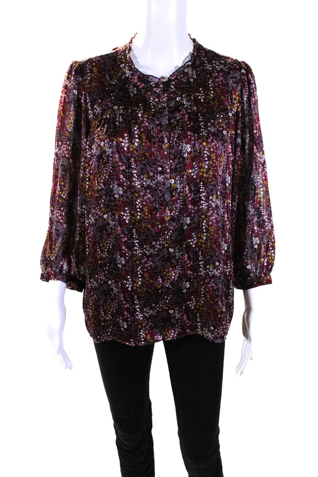 Blusa Top Diane Von Furstenberg Mujer Roja Floral Cuello en V Manga Larga Talla 42 Foto 1 de 4