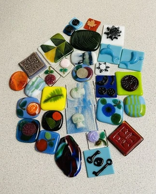 Fused Glass Cabochon Lot Multicolor Dichroic Squares Mixed Shapes 31 Pcs - Image 1 of 4