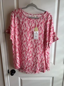 Jodifl Gr. L Neon Pink Weiß/Multi Blumen Kurzarm Damen Top - Bild 1 von 5