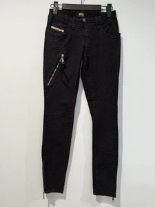 Diesel Jeans Womens 24" Black Textured Skinny Zipper Biker Grunge Punk Skater - Picture 1 of 7