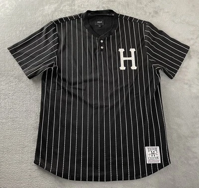 Jersey HUF negro malla bordado logotipo H para hombre manga corta rayas grandes Foto 1 de 4