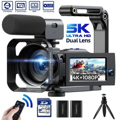 Video Camera 5K 56MP Camcorder Dual Lens WiFi 3" Touch YouTube Vlogging Kam - Image 1 of 4