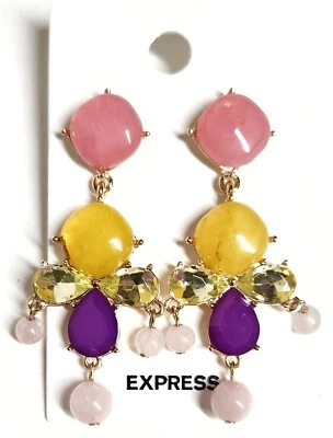 Pendientes Araña Express Multi Piedra Rosa Brillante Tono Dorado Circonita Cúbica Nuevos con Etiquetas Foto 1 de 4