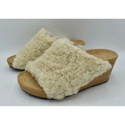 Papillio Birkenstock EU 39 US 8 Namica Teddy Eggshell 坡跟窄身凉鞋 — 第 1/4 张图片