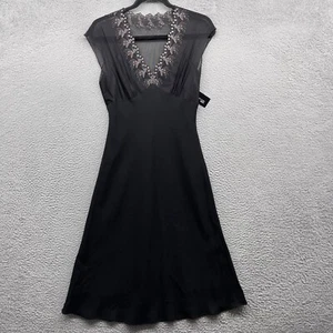 Jones New York Womens Midi Dress Black V-Neck Short Sleeve Embroider NWT Size 6 - Picture 1 of 12